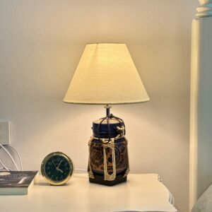 Handcrafted Blue & Orange Floral Bamboo Lamp