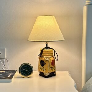 Handcrafted Yellow Bamboo Lamp with Floral Accents