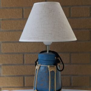 Handcrafted Blue Bamboo Lamp with Gold Floral Accents