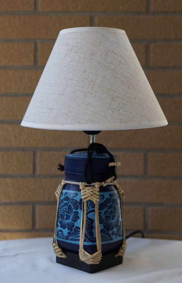 Handcrafted Blue Floral Bamboo Lamp