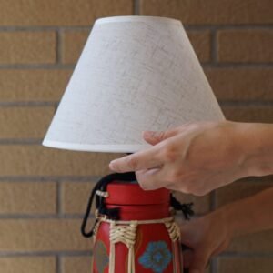 Handcrafted Red Bamboo Lamp with Blue Floral Design