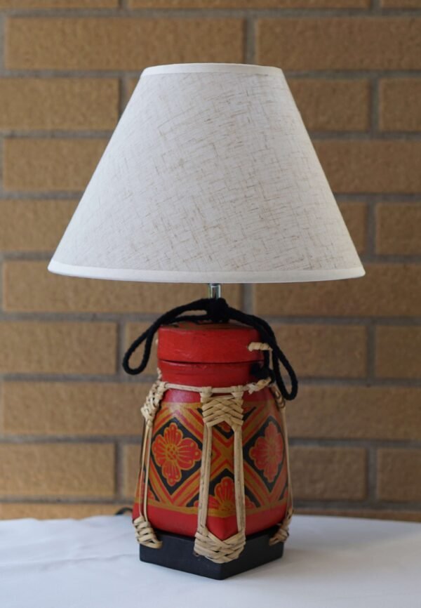 Handcrafted Red and Gold Bamboo Lamp