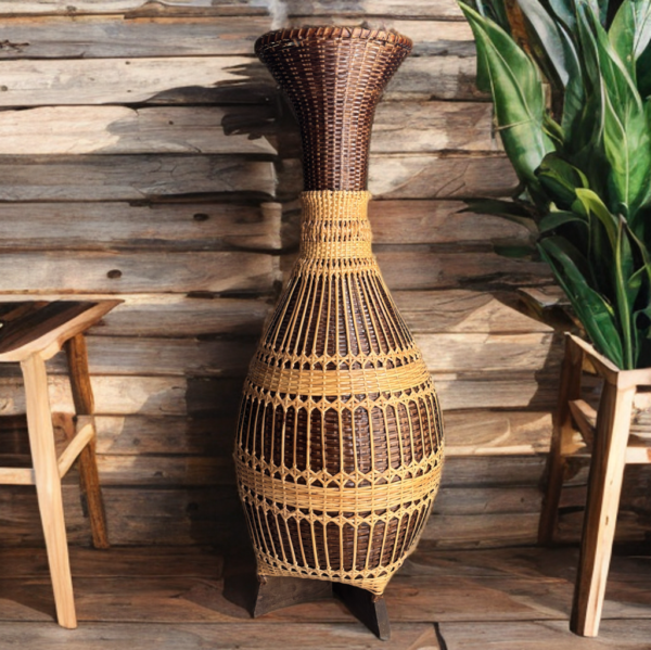 Handcrafted Bamboo & Rattan Woven Vase - Image 5