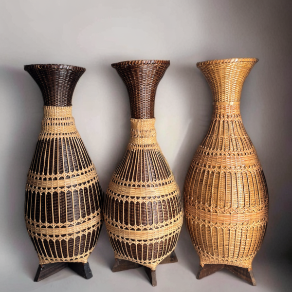 Handcrafted Bamboo & Rattan Woven Vase - Image 9