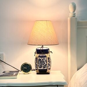 Handcrafted Blue Floral Bamboo Lamp