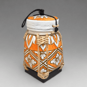 Black Handcrafted Bamboo Box with Floral Accent