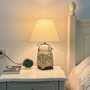 Handcrafted Teal Floral Bamboo Lamp