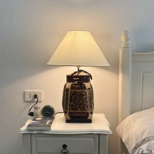 Handcrafted Dark Red Floral Bamboo Lamp